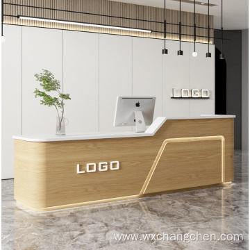 I shape club cashier Solid Wood Beauty Salon Office Restaurant Front Bar Counter Reception Desk with led light